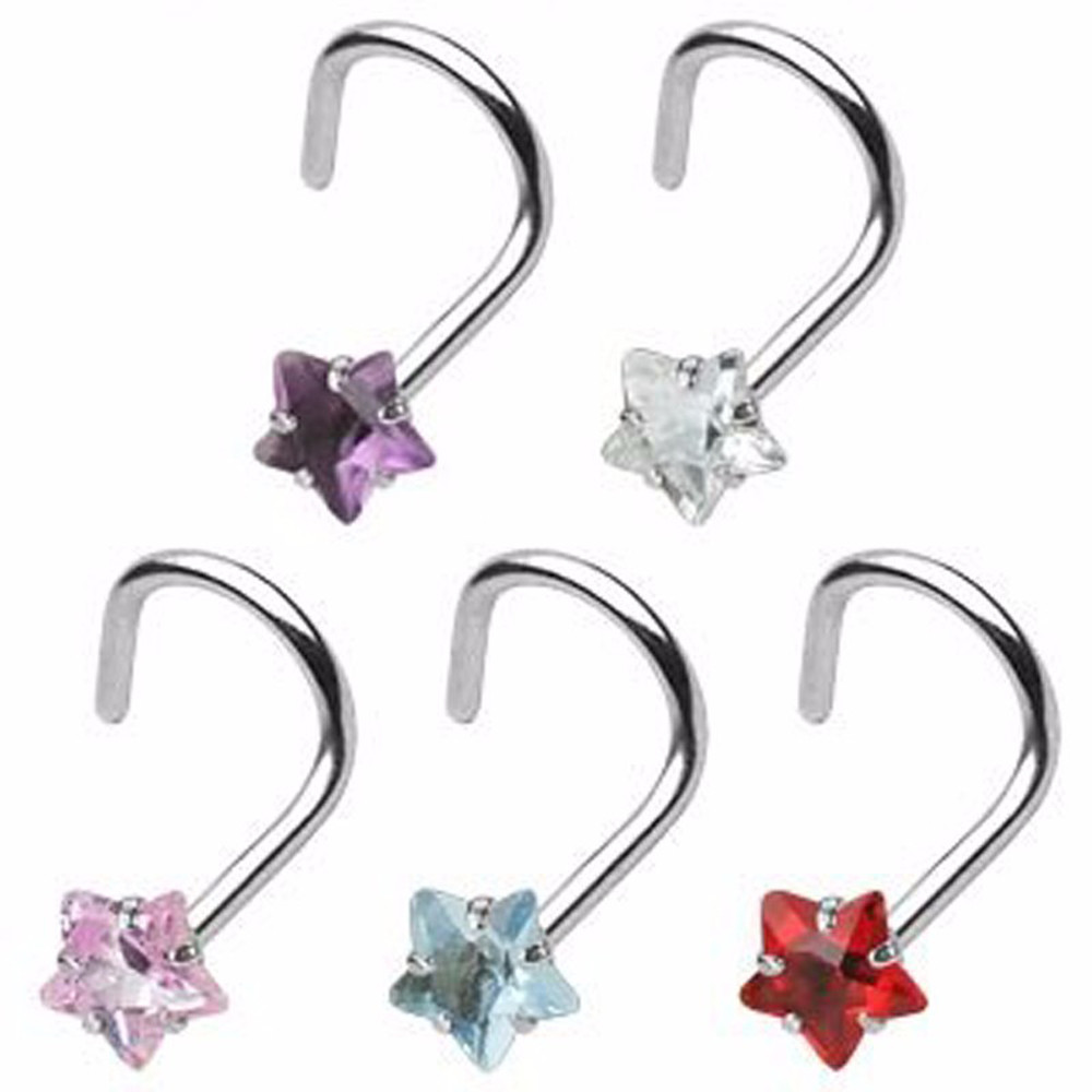 Prong Set Zircon Nose Screw Rings Piercing Nose Studs Body Jewelry 20g Star&Heart&Square