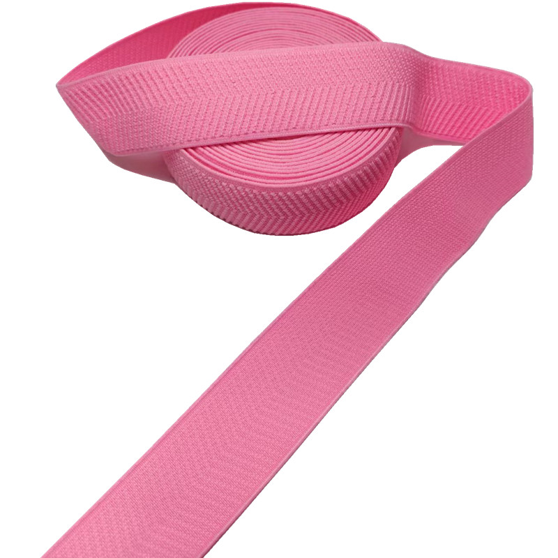 Pink Herringbone Webbing Polyester Elastic Band 3.5cm Width