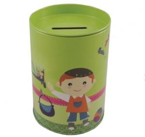 China 0.35mm Tinplate Custom Tin Cans Kids Tin Money Box Coin Storage on sale