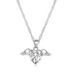 S925 Sterling Silver Love Wings Necklace Women Heart Zircon Collarbone Chain