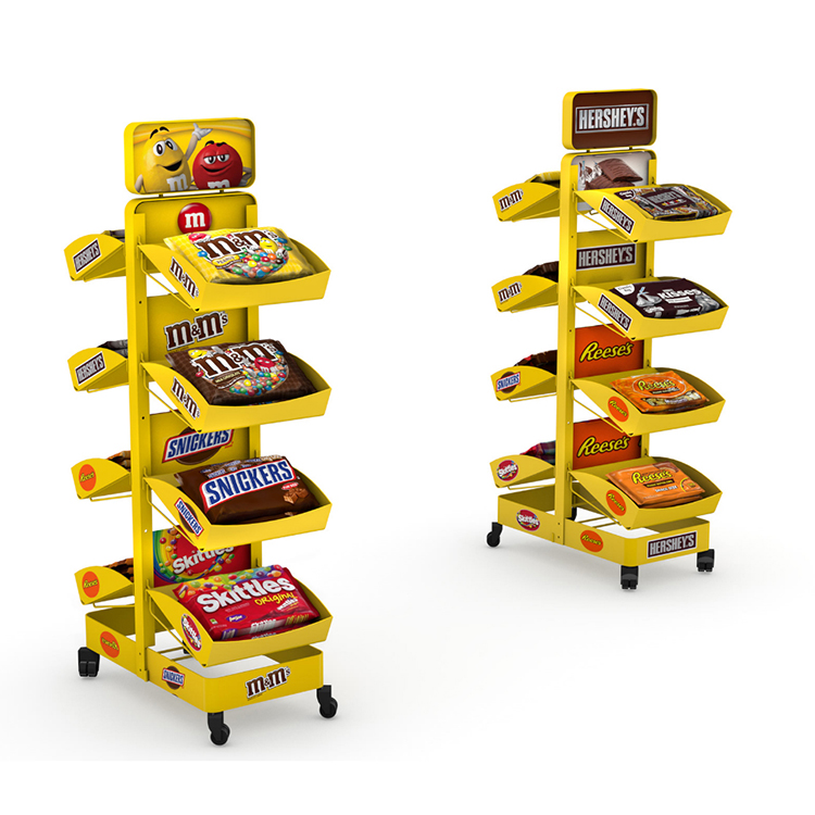 Candy Point Of Sales Displays Store Snack Display Rack With Removable Metal Trays