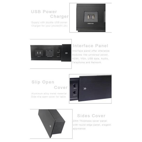Brushed Aluminum Box FR Power Sliding Cover Tabletop Power Data Outlets