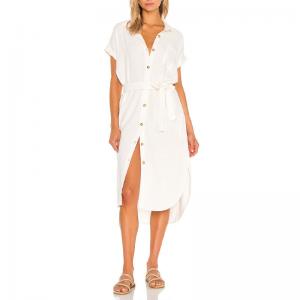China Summer White Casual Linen Dress Cotton Material Women Midi Dress on sale