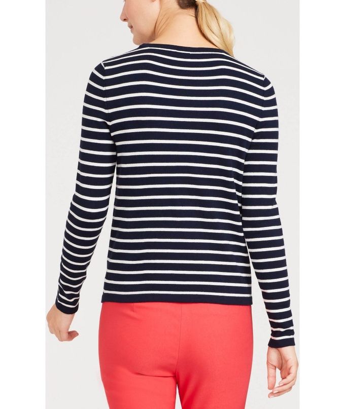 WOMEN'S 54% COTTON/44% MODAL/2% SPANDEX PULLOVER KNITTED STRIPE SWEATER WITH TIE FRONT
