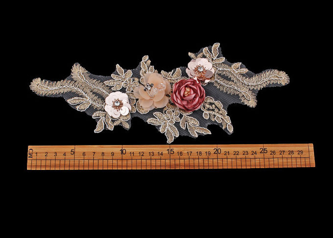3D Flower Beaded Lace Embroidered Applique Patches Collar With Sequin Rhinestone