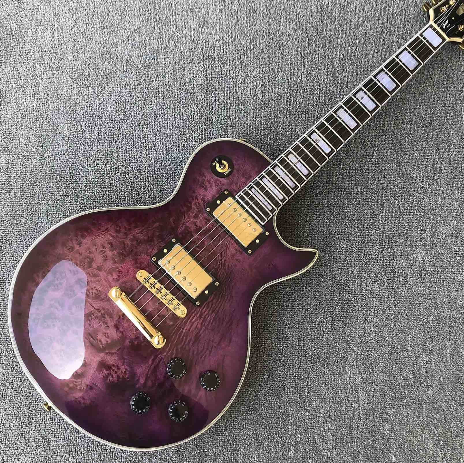 Grand Purple burl top Electric Guitar, Solid Mahogany Body 6 strings Guitarra Gloss finish