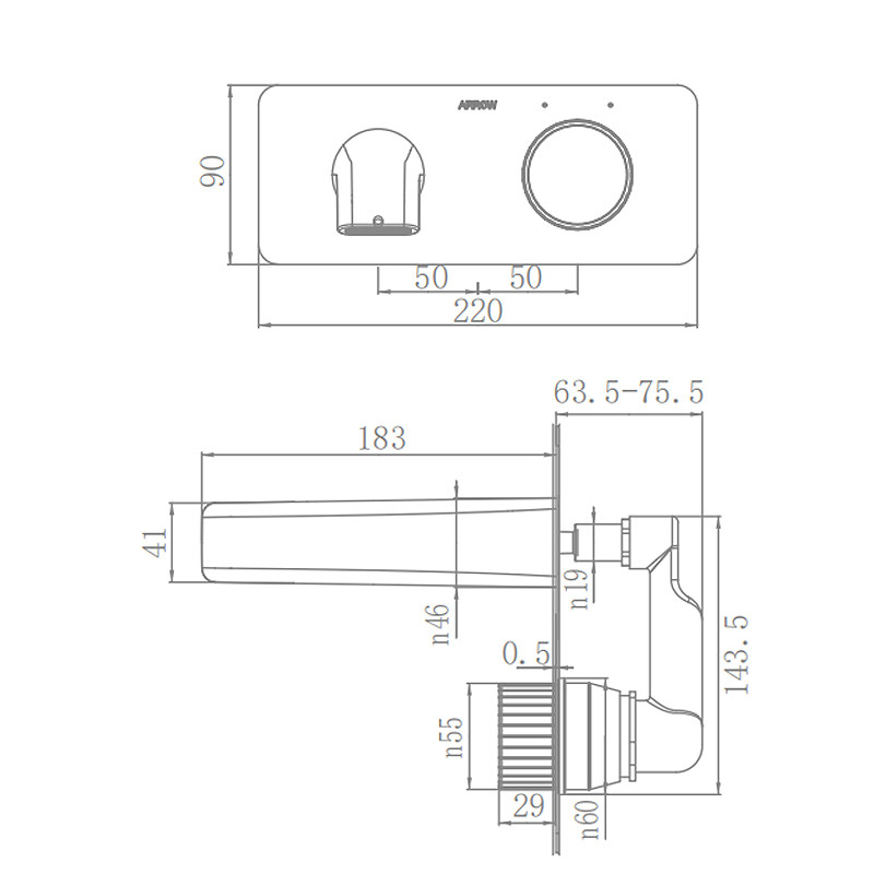 Gold Wall Hung Basin Mixer Faucet 23mm Ceramic Cartridge