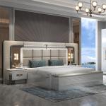 High Quality Modern Double Wooden Frame King Size Bed Wood Lighted Headboard