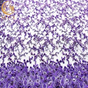 Wholesale Sparkling Glitter Purple Embroidered Lace Fabric Luxury Pearls For Evening Dress from china suppliers