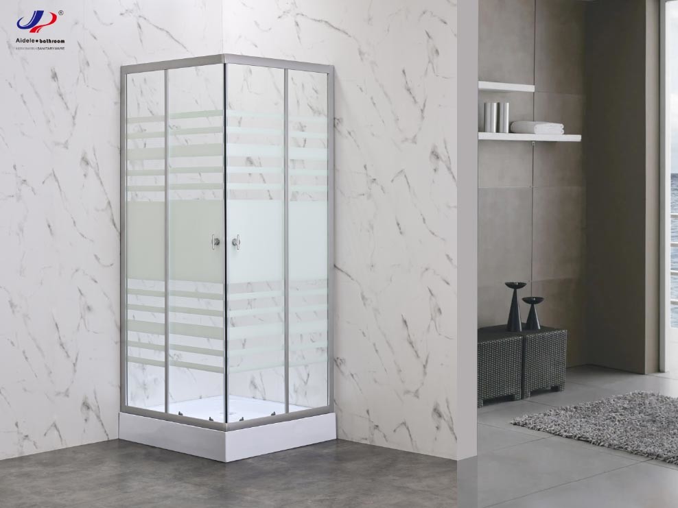 Durable Square Shower enclosure with White block striped Glass and Aluminium Frame