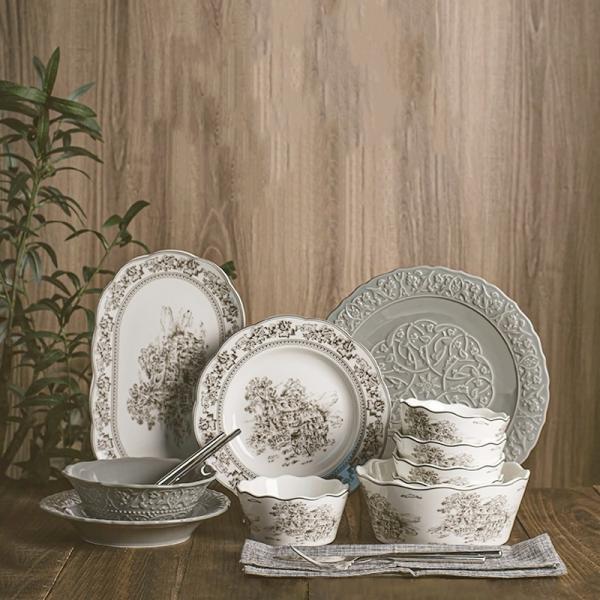 Plant Pattern Dinnerware Sets Luxury Porcelain Dinner Set For 12 People In