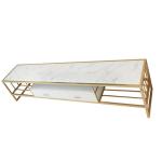 Luxury Gold Marble Top TV Stand Stainless Steel Frame Long Bench