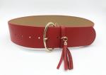 Red Color Women's Genuine Leather High Waist Fashion Belts With Oval Metal
