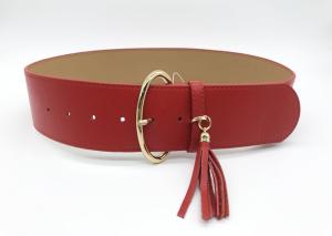 Wholesale Red Color Women's Genuine Leather High Waist Fashion Belts With Oval Metal Buckle 2-3/8” Wide from china suppliers