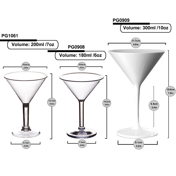 Modern Recyclable Plastic Martini Glasses Clear Plastic Cocktail Glasses OEM ODM