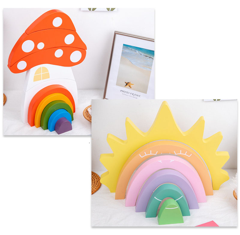 Non Toxic 22cm Rainbow Stacker Wood Montessori Creative Wood Toys