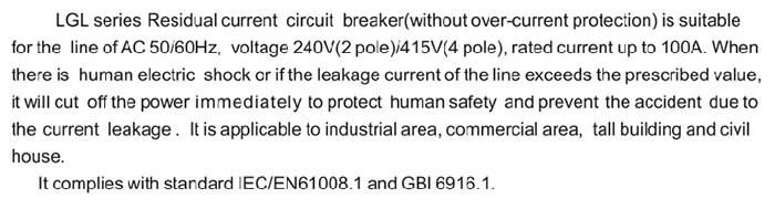 240V/415V residual current circuit breaker RCCB