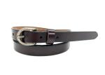 Dark Brown Women's Fashion Skinny Leather Belt Carven Single Prong Buckle