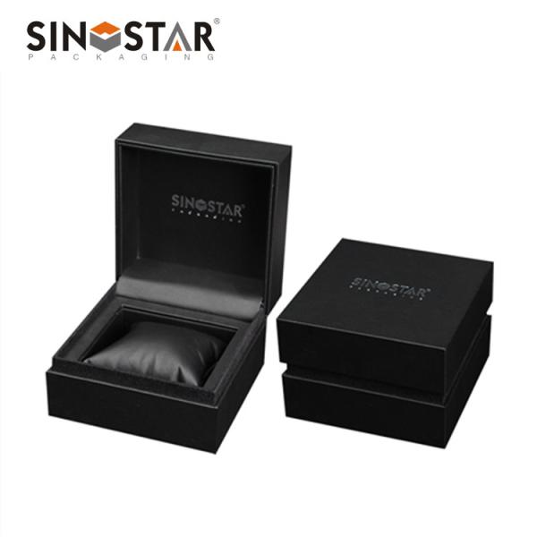 Leather Wristwatch Display Box Featuring Gold Hot Stamping and Beige Lining