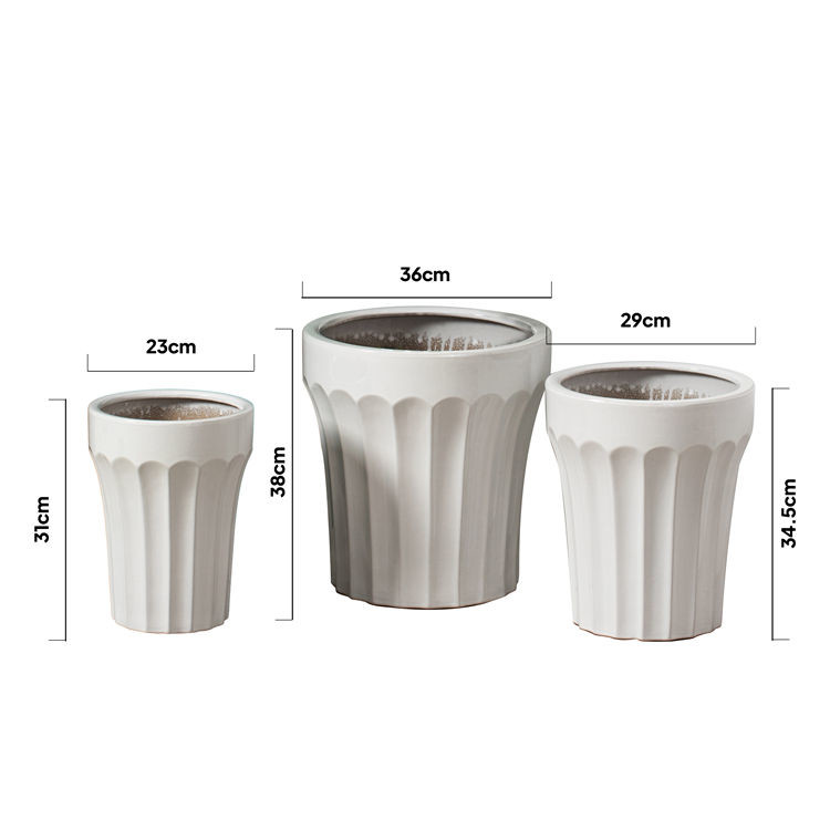 Unique Design Home Indoor Outdoor Decor Floor Plant Pot Ceramic White Tall Flower Pot For Garden