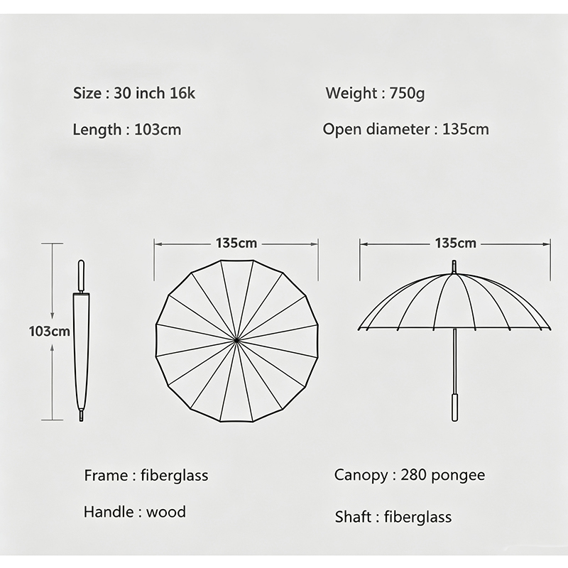 Classic straight umbrella dimensions