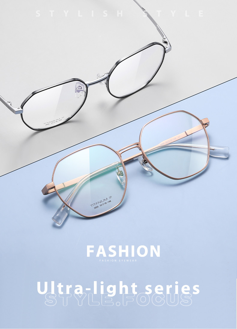 Polygonal Myopic Titanium Frame Glasses IP Plating For Men