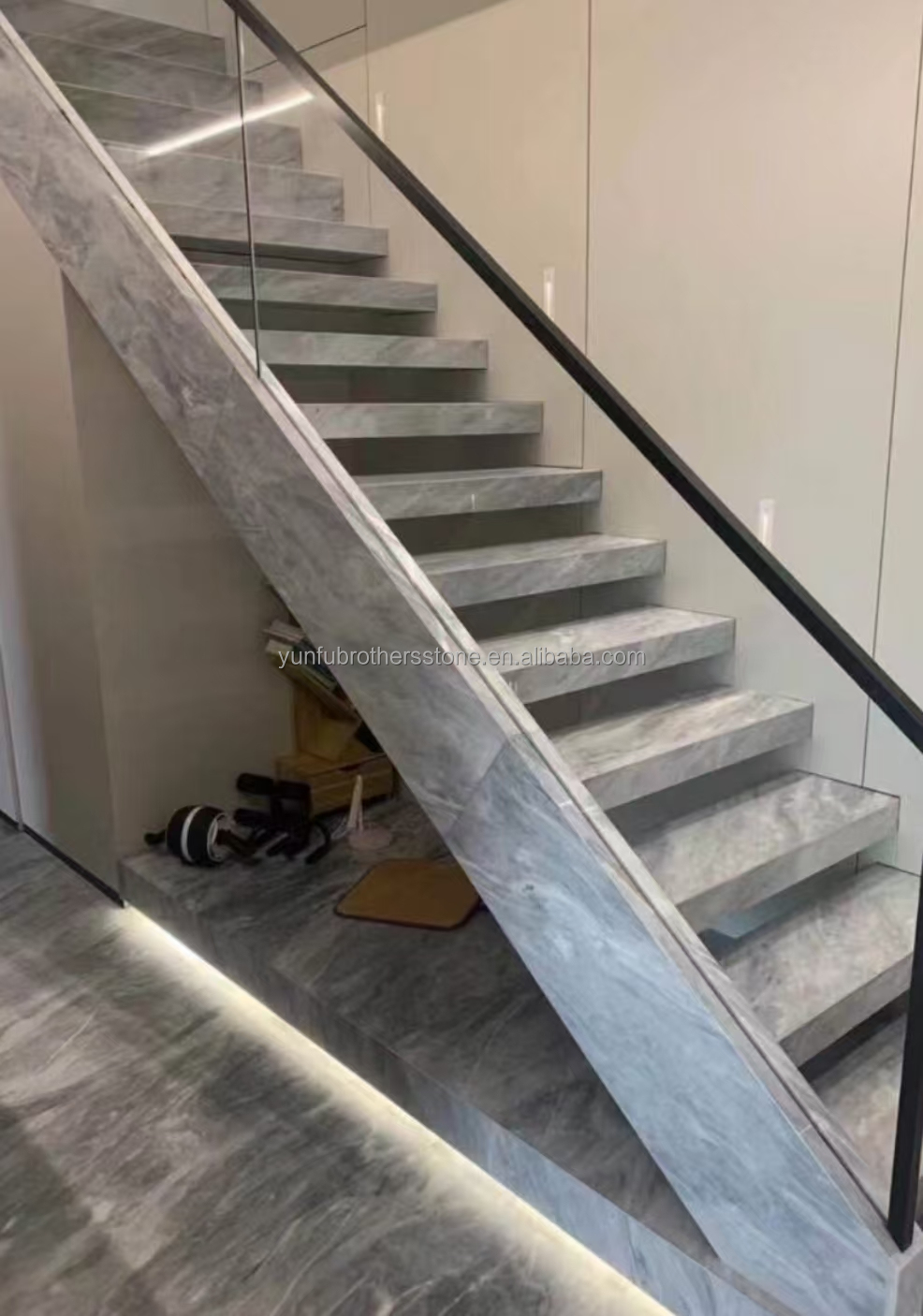 Popular Space Grey Marble Big Slab for Modern Light Gray Stairs in House and Hotel
