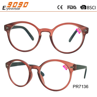 Fashionable Circle frame Reading glasses, made of plastic , suitable for men and women