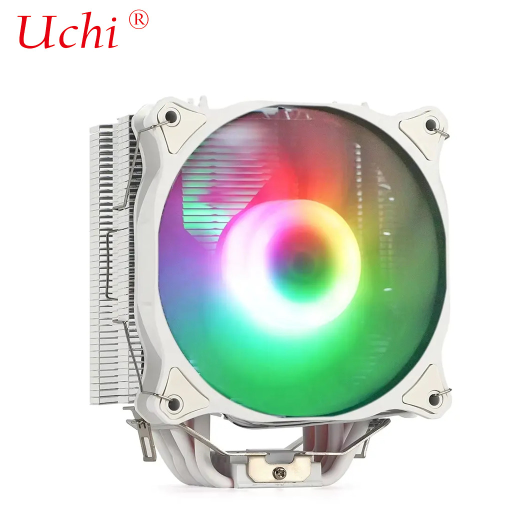 White 6-Pipe Computer Cpu Cooler, Dual-Fan RGB Heat Sink, PC Computer