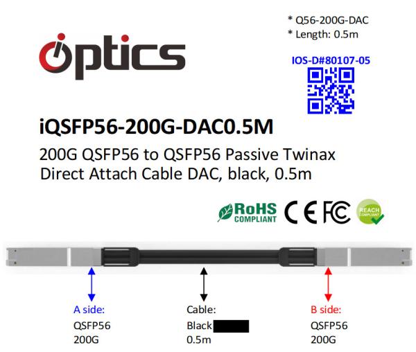 QSFP56-200G-DAC0.5M 200G QSFP56 to QSFP56 DAC(Direct Attach Cable) Cables