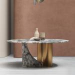 Living Room SS Steel Furniture Glass Metal Marble Dining Table Metal Legs