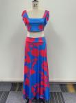Summer Womens Casual Dresses Printed Flower 2pcs Top And Skirt With S-2XL