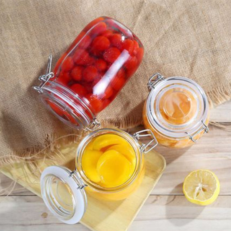 4.52" Transparent Glass Containers With Wood Lids Food Storage 950ml Anti Spill