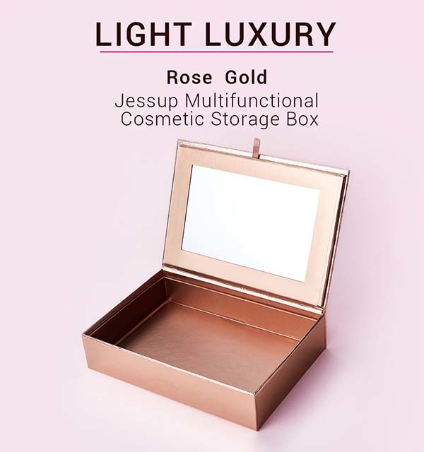 Rose Golden Foldable Cosmetic Travel Box With Makeup Mirror