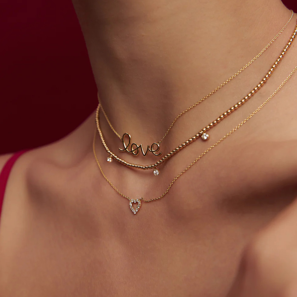 Solid 925 Sterling Silver 14K Gold Plated Love Pendant Necklace for Women Valentine Gift