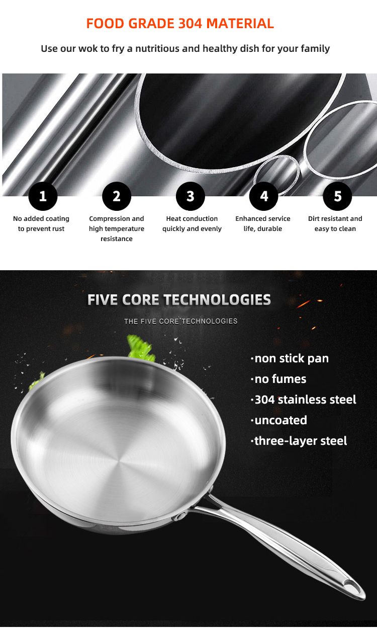 Minimalist Design Style Induction Kitchen Cooking Pan Stainless Steel Material