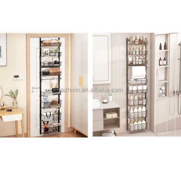 New Black Expandable Bathroom Multilayer Behind the Door Hanging Basket Kitchen Adjustable Wall Mounted Organizing Storage Rack