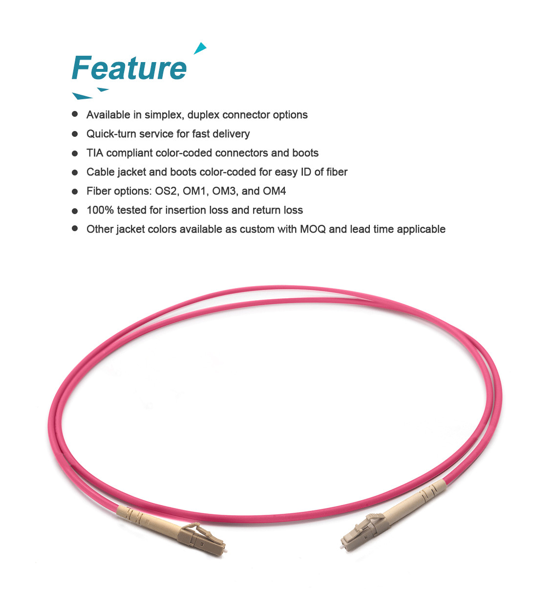 Violet LSZH PVC OM4 Simplex 3.0mm Fiber Optic Patch Cable LC UPC To LC UPC