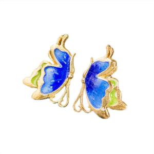Wholesale Women Fashion Blue Enamel Sterling Silver Stud Earrings with 18K Gold Plated (E6050603) from china suppliers