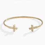 925 14K Gold Cross Bangle Bracelet With Pave Crystal Zircon For Women