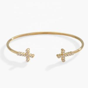 Wholesale 925 14K Gold Cross Bangle Bracelet With Pave Crystal Zircon For Women from china suppliers