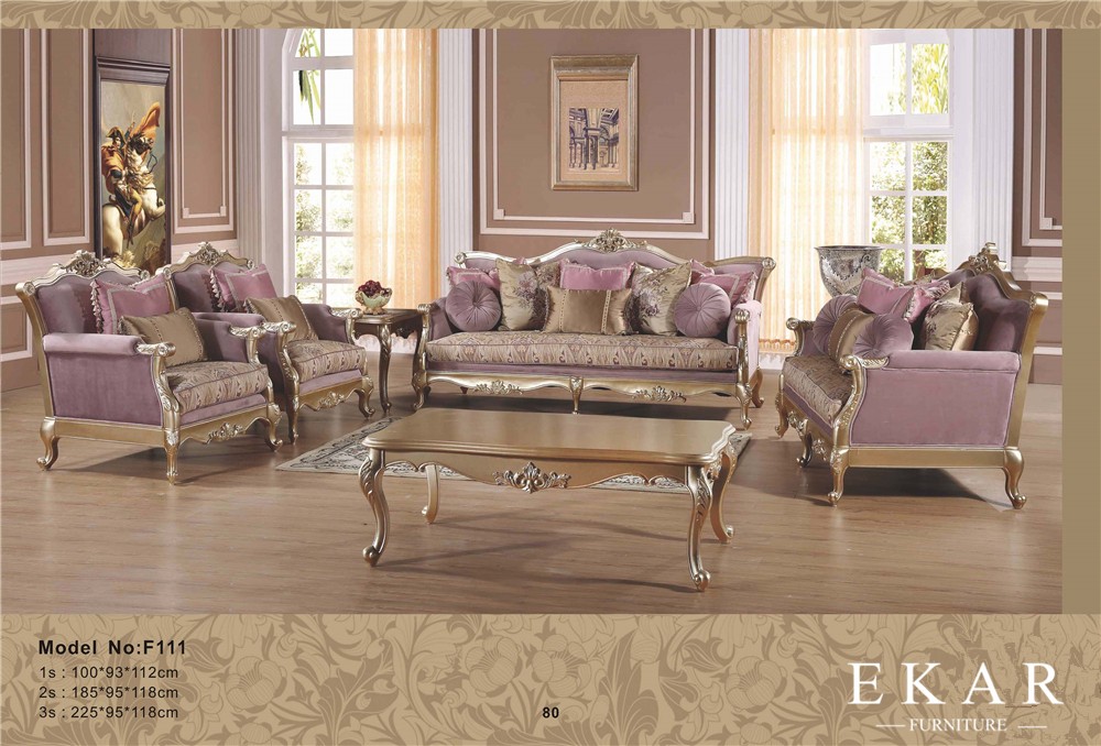 Fabric Chesterfield Sofa Set Wooden Leg French Style Sofa