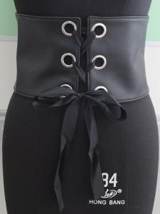 Wholesale Big Eyelets Wide Black Stretch Belt , Snap Buttons / Silk Womens Black Elastic Belt from china suppliers