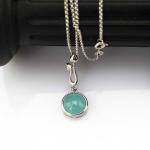 Sterling Silver Blue Chalcedony Pendant 925 Silver Rolo Chain Necklace 18 Inches