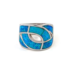 Wholesale 925  With Sterling Silver Greek  Key Natural  Blue   Meander Opal  Ring Real Fire Opal Jewelry from china suppliers
