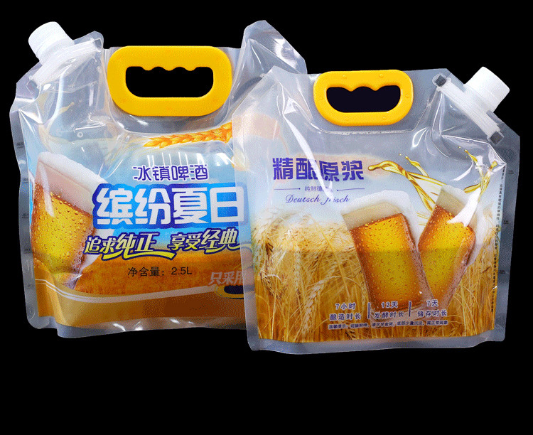 1.25L 2.5L Beer Drink Pouch Plastic Drink Bag With Spout Hang Hole