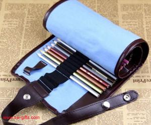 Wholesale New Blue 38 Hole Pencil Bag School Canvas Painting Stationery Roll Pencil Case Sketch from china suppliers