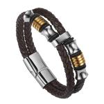 High quality body jewelry double stainless steel woven leather bracelet with