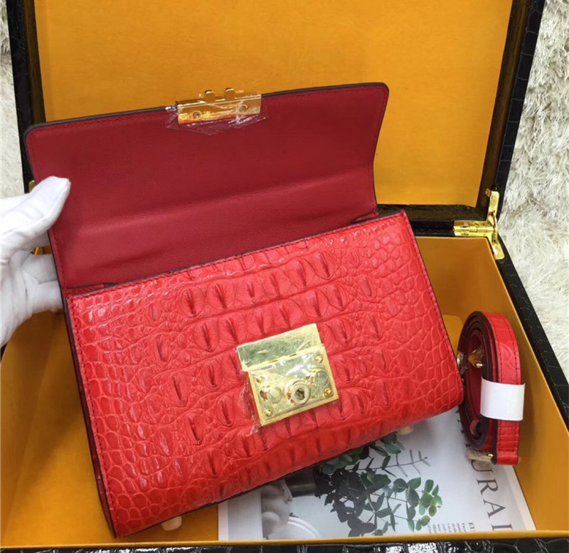 Genuine Alligator Skin Key Lock Closure Lady Small Handbag Authentic Crocodile Leather Women Flap Purse Shoulder Bag
