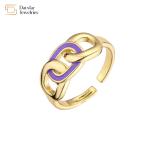 Women Men Jewelry Gold Plated Colorful Enamel Rings , Adjustable Cuban Link